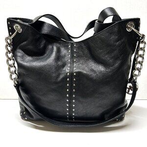 Michael Kors Astor Tortuga large black leather tote with chains and silver studs